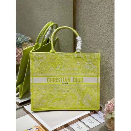 DIOR BOOK TOTE Limonkowy Toile de Jouy z odwróconym haftem M1286ZR