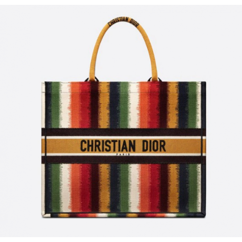 DIOR BOOK TOTE Wielokolorowe paski D z haftem M1286Z