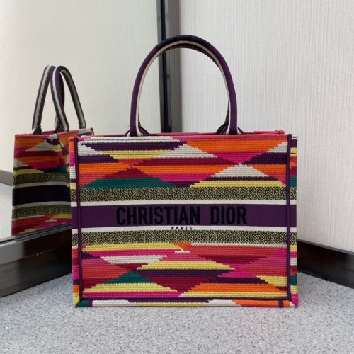 DIOR BOOK TOTE Wielokolorowe paski D z haftem M1287Z
