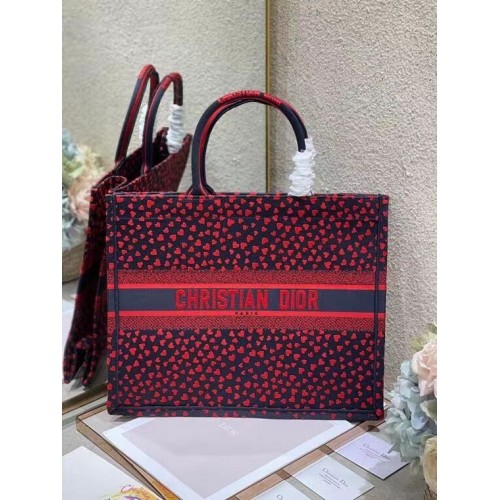 TORBA DIOR BOOK TOTE Granatowa z haftem „Kocham Paryż” i czerwonymi sercami M1286ZR