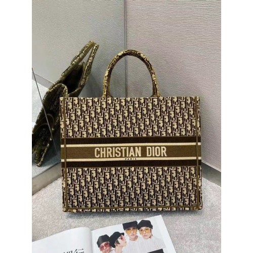 DIOR BOOK TOTE Oblique haftowany aksamit M1297ZW Brązowy