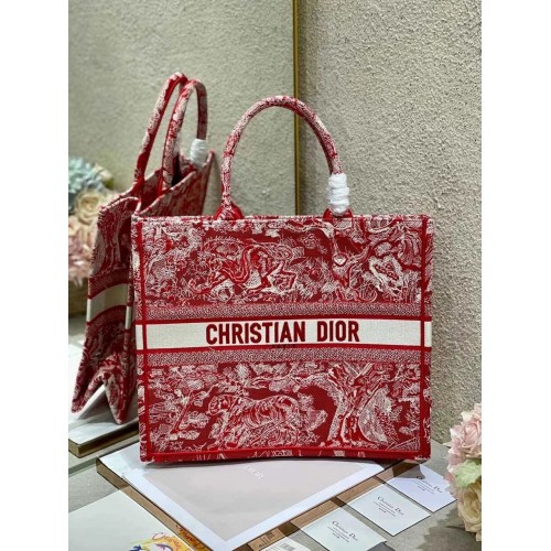 DIOR BOOK TOTE Raspberry Toile de Jouy Odwrócony haft M1286ZR CZERWONY
