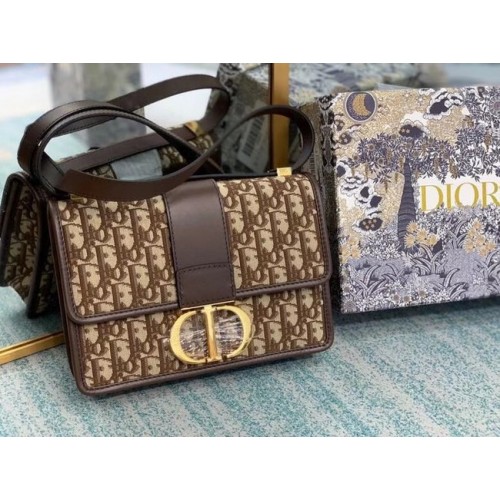 DIOR BOOK TOTE MAŁA Ukośna haftowana torba M1296ZW Brązowa