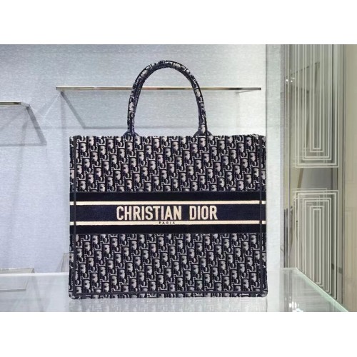 DIOR BOOK TOTE niebieski Dior Oblique haftowany aksamit M1286Z