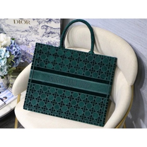 DIOR BOOK TOTE zielony Cannage haftowany aksamit M1286Z