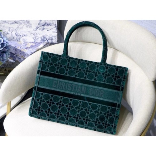 DIOR BOOK TOTE zielona Cannage Haftowana Aksamitna M1287Z