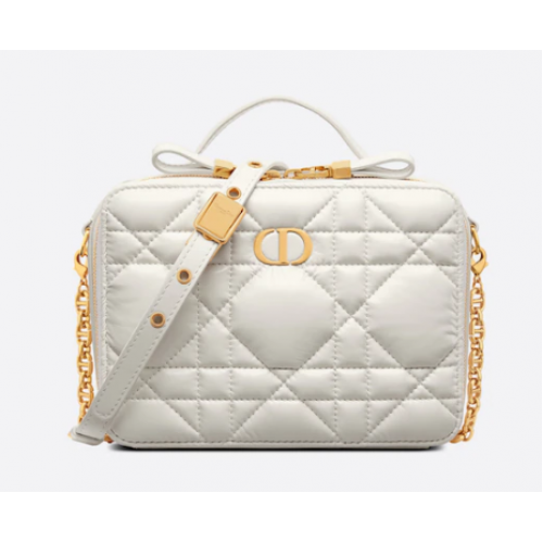 DIOR CARO BOX BAG Z ŁAŃCUCHEM Latte Quilted Macrocannage Calfskin S5140UNG biały
