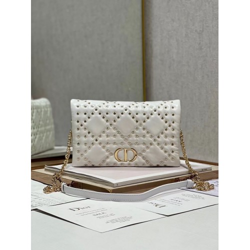 DIOR CARO MACROCANNAGE POUCH Macrocannage Calfskin with Star Motif S5135BB white