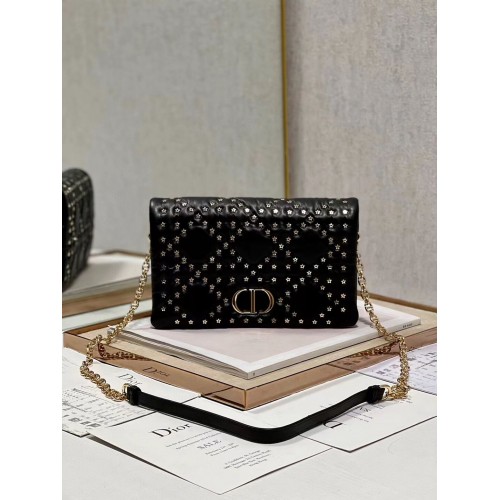 DIOR CARO MACROCANNAGE POUCH Skóra cielęca Macrocannage z motywem gwiazdy S5135BN CZARNY