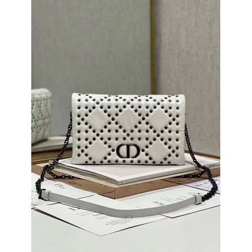 DIOR CARO MACROCANNAGE POUCH Macrocannage Calfskin with Star Motif S5135BN white