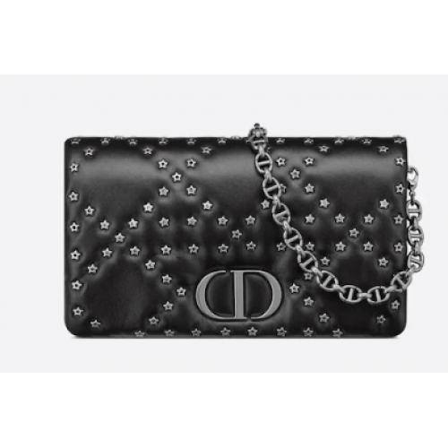 DIOR CARO MACROCANNAGE POUCH Macrocannage Calfskin with Star Motif S5135UNH black