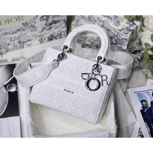 DIOR MEDIUM LADY D-LITE BAG Denim White Cannage Haft M0565OREY