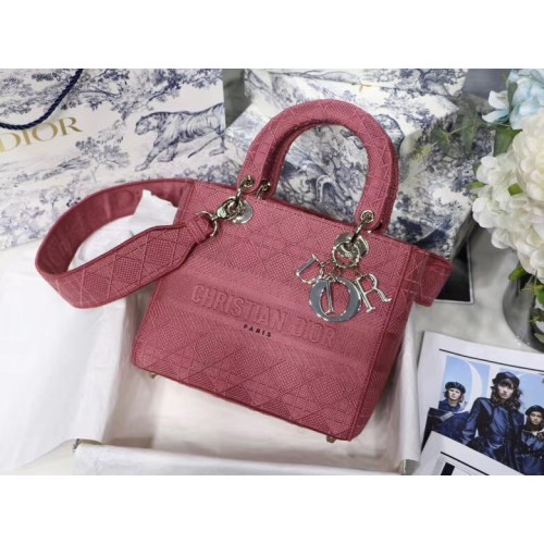 DIOR MEDIUM LADY D-LITE BAG Mallow Rose Cannage Haft M0565OREY