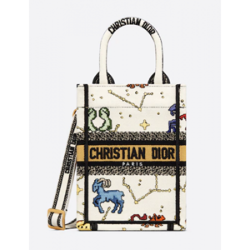DIOR MINI TOREBKA DIOR BOOK TOTE PHONE BAG Latte Multicolor Dior Pixel Zodiac Haft S5555CR
