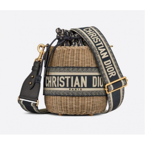 TOREBKA WIKLINOWA DIOR Niebieska Dior Oblique Jacquard i Natural Wicke M7600C