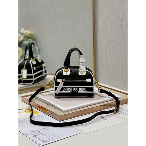 Torba typu tote DIOR mała, tłoczona, skórzana C9201, czarna