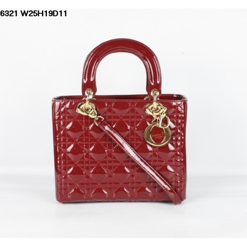 Torebka Christian Lady Dior Darkred z lakierowanej skóry 6321 Gold