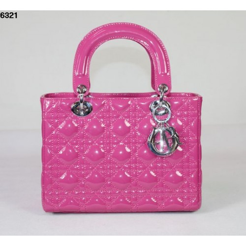 Torebka Christian Lady Dior Peachpuff ze skóry lakierowanej 6321 w kolorze srebrnym