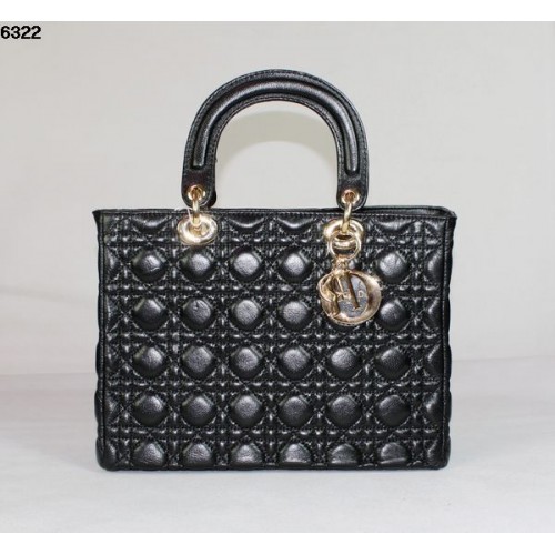 Torebka Christian Lady Dior z czarnej skóry jagnięcej 6322 Gold