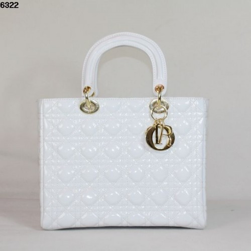 Torebka Christian Lady Dior z białej lakierowanej skóry 6322 Gold