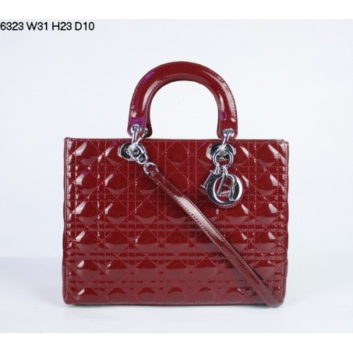 Torebka Christian Lady Dior Darkred z lakierowanej skóry 6323 w kolorze srebrnym