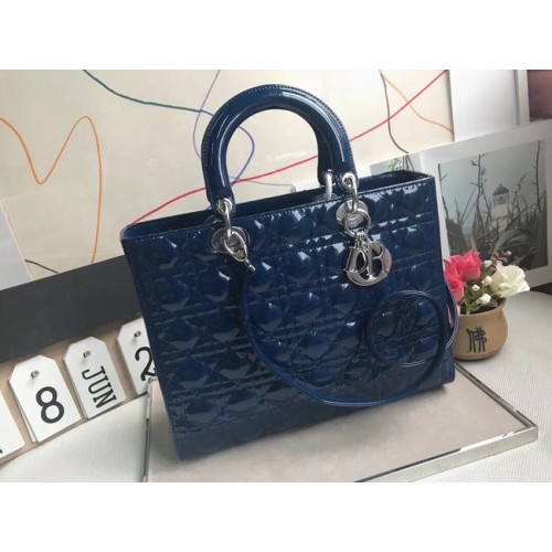 Dior DUŻA TOREBKA LADY DIOR Z JAGNIĘCEJ SKÓRY CAL44560 niebieska
