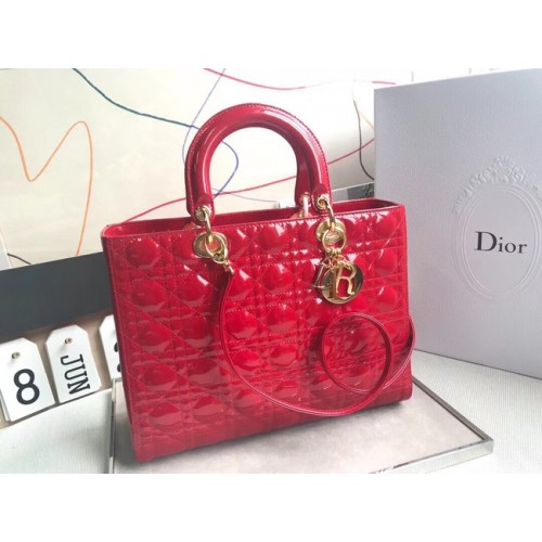 Dior DUŻA TOREBKA LADY DIOR Z JAGNIĘCEJ SKÓRY CAL44560 czerwona