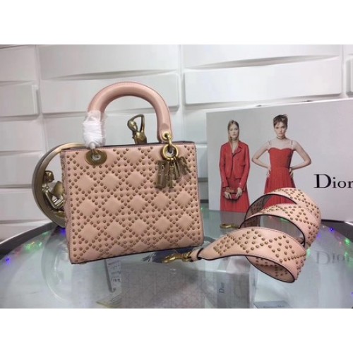 Torebka Dior Lady Dior Oryginalna skóra owcza CD3892 Różowa
