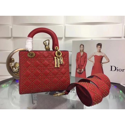 Torebka Dior Lady Dior Oryginalna skóra owcza CD3892 Czerwona