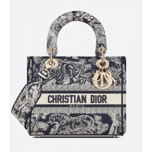 TORBA Dior MEDIUM LADY D-LITE Niebieska Toile de Jouy Odwrócony haft M0565