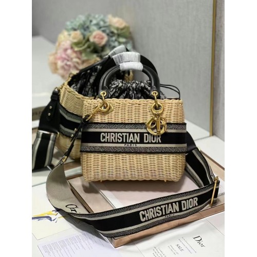 Dior MEDIUM LADY weave BAG C9916 czarny