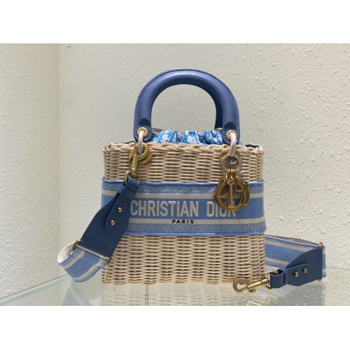 Dior MEDIUM LADY weave BAG C9916 niebieski
