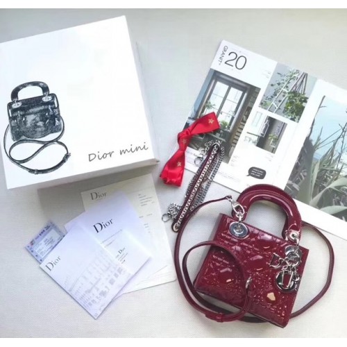 Dior MINI LADY DIOR CALFSKIN BAG M0505O bordowy