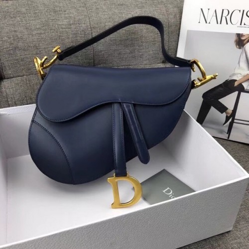 Dior MINI TOREBKA SIODŁOWA SKÓRA CIELĘCA M0447 ciemnoniebieska