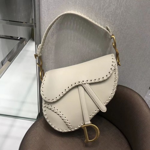 Dior MINI TOREBKA SIODŁOWA Z CZARNEJ SKÓRY CIELĘCEJ M0447 biała