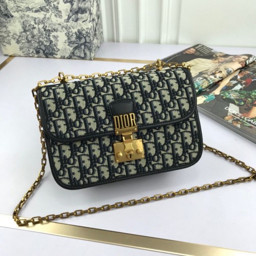 Torebka na ramię Dior Oblique Canvas Chain Flap Bag S2013 Granatowa