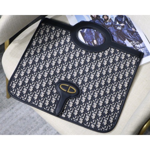 Torebka Dior Oblique Canvas Handle Clutch Bag M9009 Niebieska