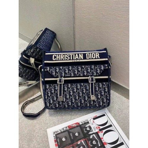 Torba Dior Oblique Embroidery DIORCAMP M1291 Niebieska