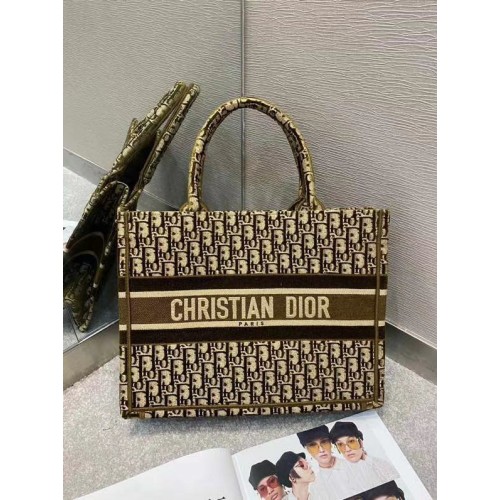 DIOR BOOK TOTE MAŁA ULICA Z HAFTOWANEGO welurU M1296ZW BRĄZOWA
