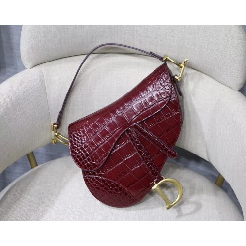 Dior SADDLE SOFT CALFSKIN BAG C9045 Burgundowy