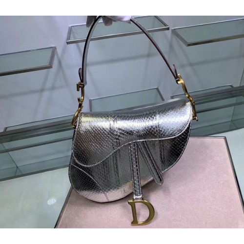 Dior SADDLE Torba ze skóry węża C9046 srebrna