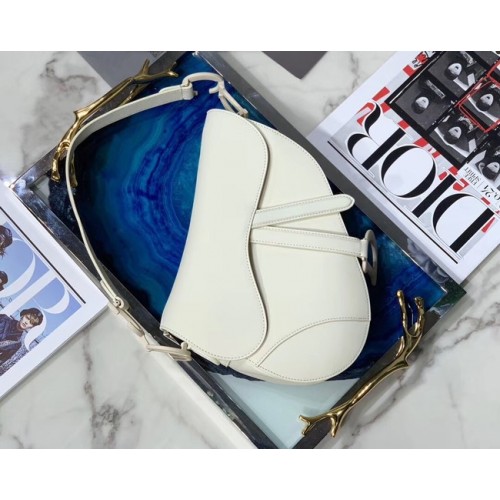 Dior SADDLE-TAS VAN KALFSLEER Torba M0446C biała