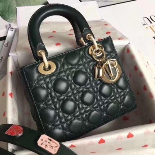 Dior lucky badges Oryginalna torba typu tote z owczej skóry A88035 Czarna zieleń