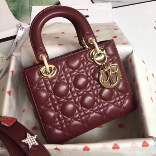 Dior lucky badges Oryginalna torba typu tote z owczej skóry A88035 Bordeaux