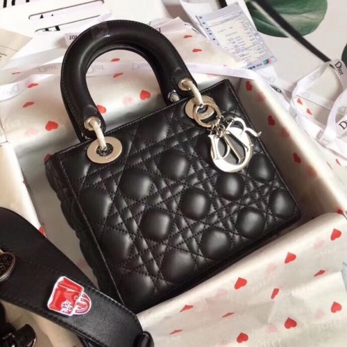 Dior lucky badges Oryginalna torba typu tote z owczej skóry A88035 czarna