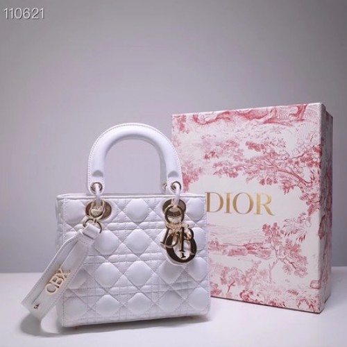 Dior lucky badges Oryginalna torba typu tote z owczej skóry A88035 biała