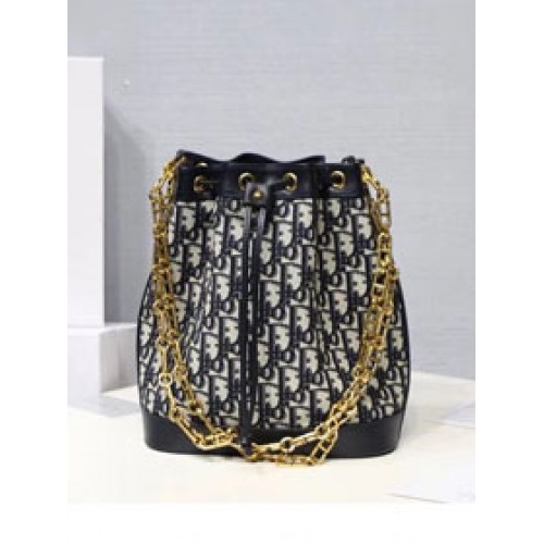 Oryginalna torba wiaderkowa Dior z płótna M0532 w kolorze czarnym