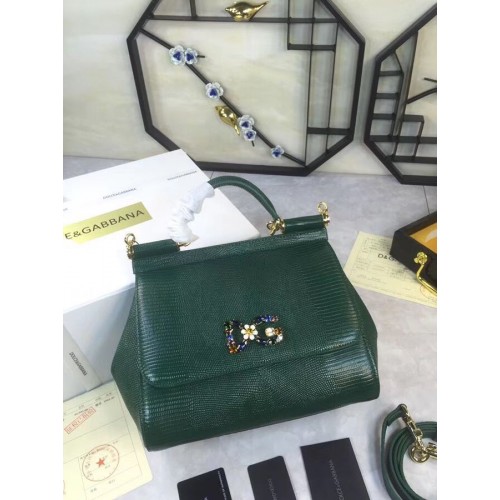 Dolce Gabbana SICILY Torba typu tote z wzorem jaszczurki BB4137 w kolorze zielonym