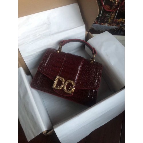 Dolce Gabbana Oryginalna torebka ze skóry krokodyla 4916E Burgundy