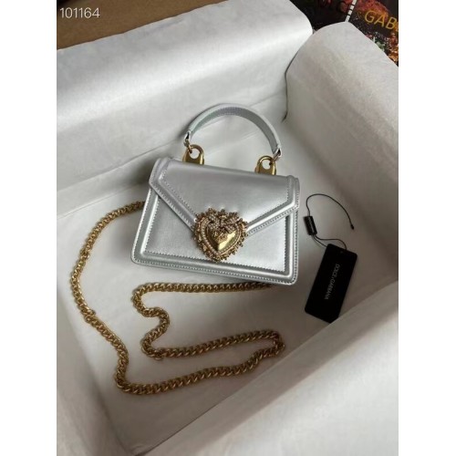 Dolce Gabbana Oryginalna skórzana torba na ramię 4011 srebrna